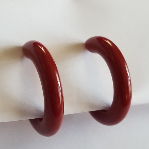 Vintage Jewelry - Vintage earrings clip on hoop red plastic retro clipon